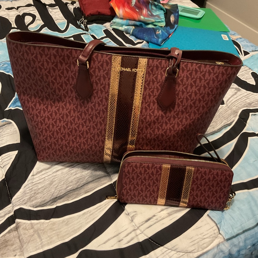 Michael Kors Red and Gold Tote Bag with Wallet